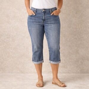 Baccini Women 16‎ Blue Denim Capri Jeans Studded Detail Cuffed Cropped
